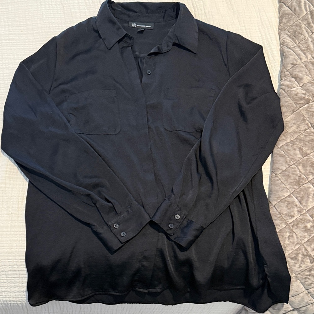 INC International Concepts Charcoal Button-Up Blouse